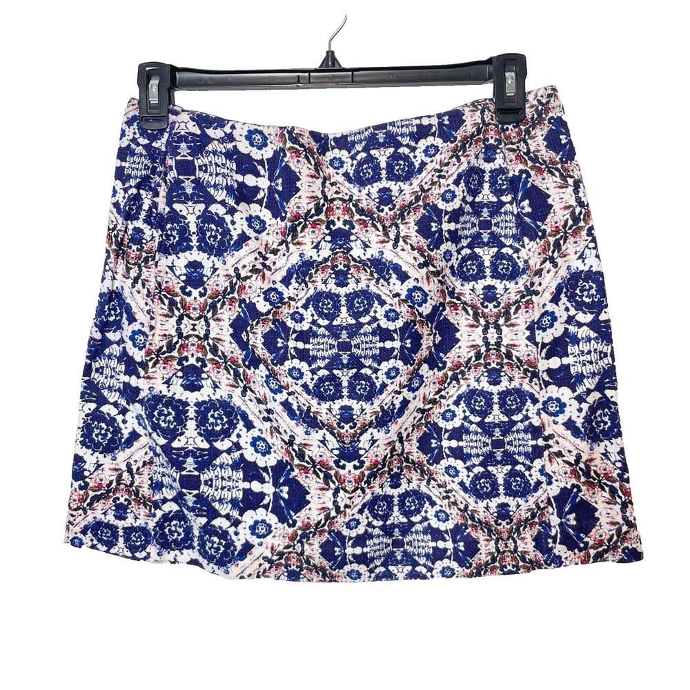 Joe Fresh‎ Womens Floral Prints Mini Skirt Blue Size 10 Lined Back Zip Pockets